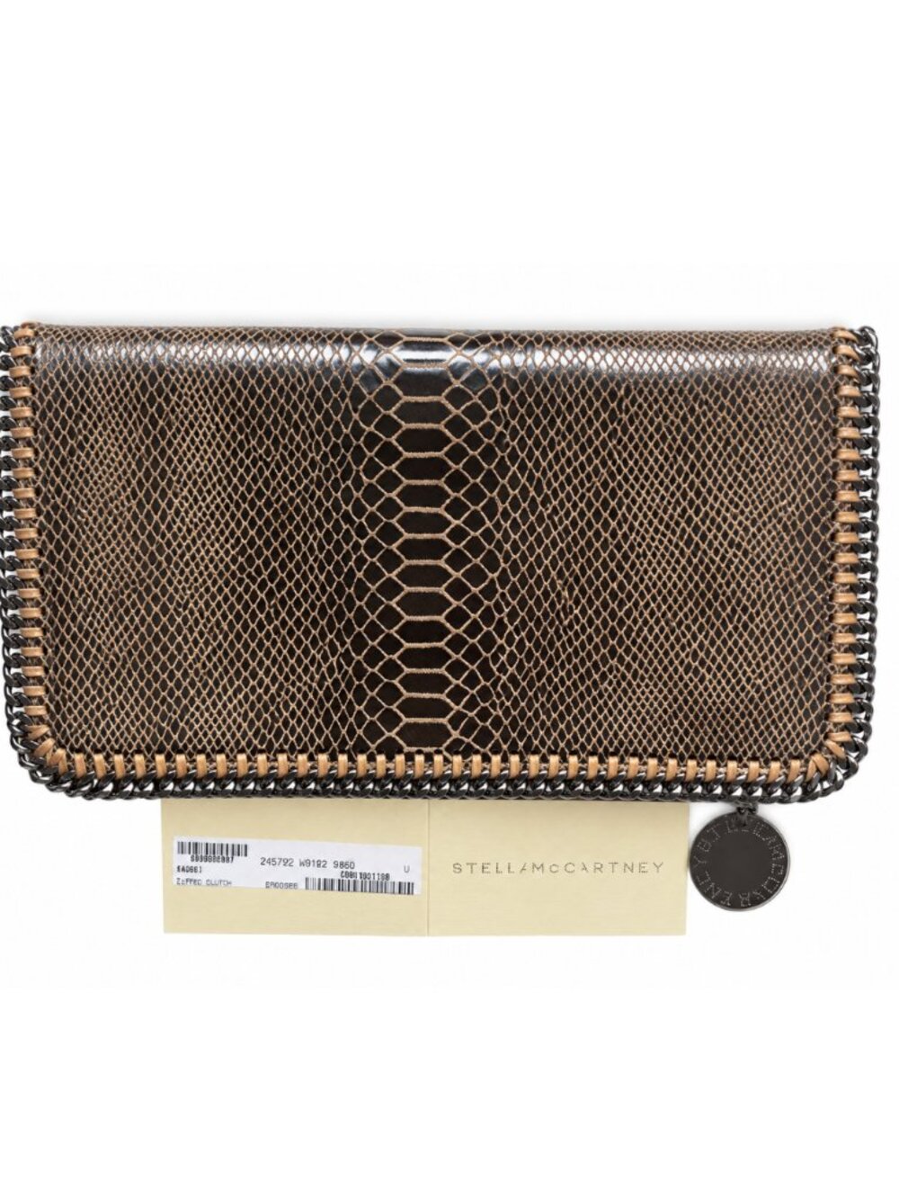 Stella McCartney Zipped Clutch Snake Effect Brown Black NWT